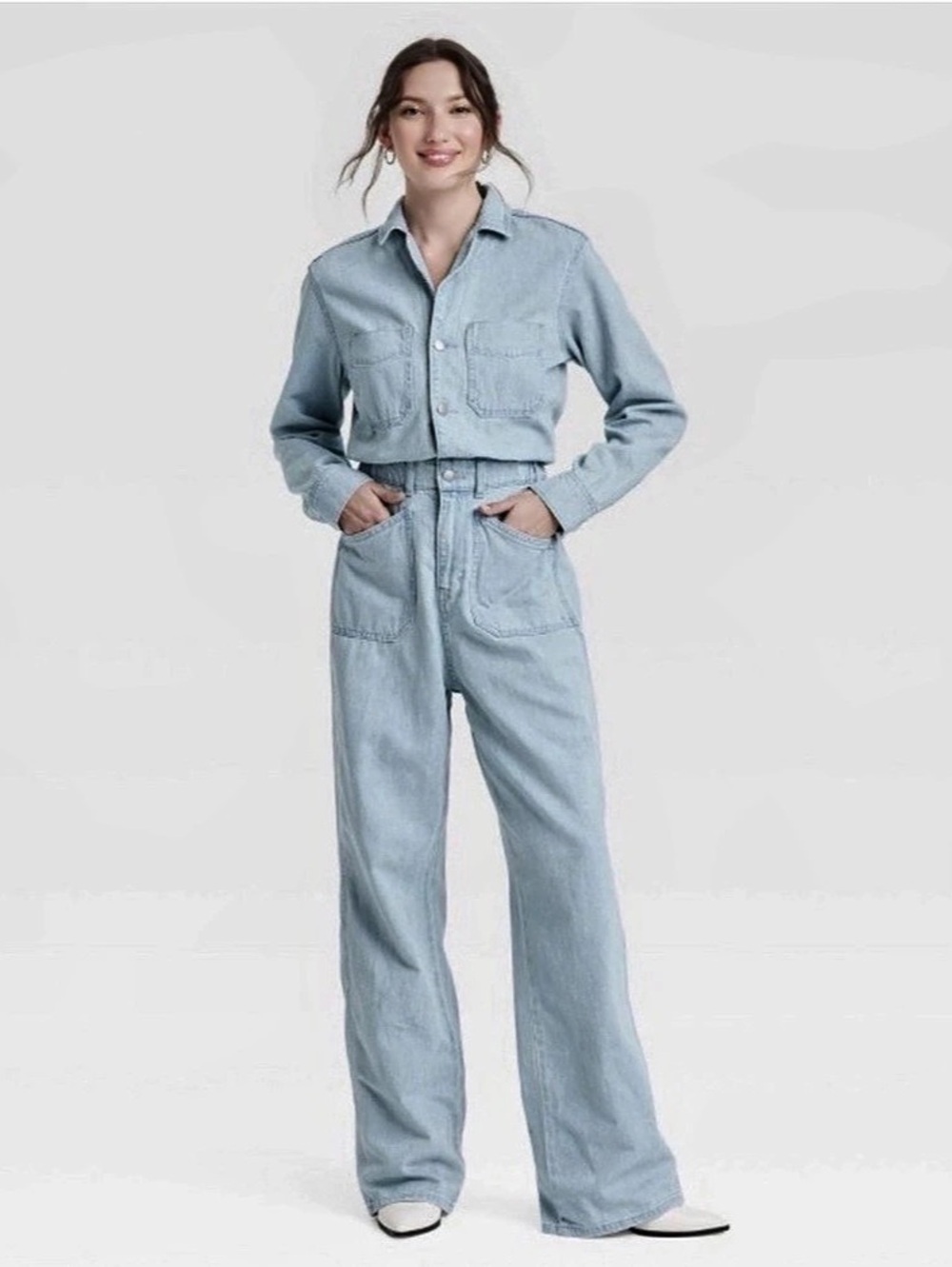 Universal Thread Long Sleeve Denim Baggy Utility Jumpsuit Blue Size 10 Large NWT
